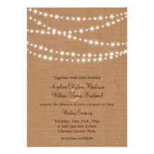 Twinkle Lights Wedding Invitation on Burlap