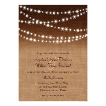 Twinkle Lights Wedding Invitation on Shaded Burlap