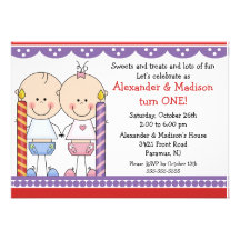 Twins 1st Birthday Invitation