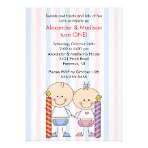 Twins 1st Birthday Invitation Girl & Boy