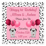 Twins 1st Birthday Party Invitation Pink