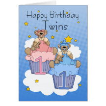 Twins First Birthday Card - Two Little Bears