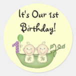 Twins Peas in a Pod  First Birthday Round Sticker