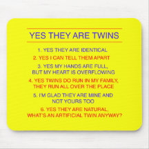 Twins Questions Identical yellow Mouse Mats