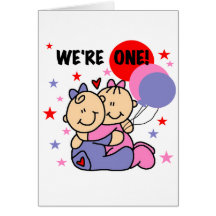 Twins We're One Birthday Tshirts and Gifts Greeting Card