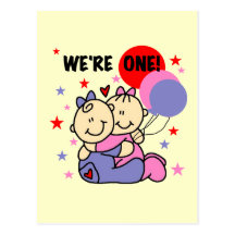 Twins We're One Birthday Tshirts and Gifts Post Cards