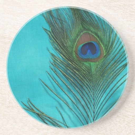 Two Aqua Peacock Feathers Coaster