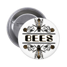 two bees with clover trans1 pinback buttons