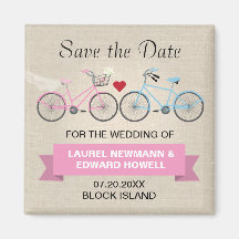 Two Bicycles Wedding Pink Save the Date Refrigerator Magnet