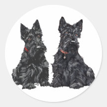 Two Black Scottish Terriers Round Sticker