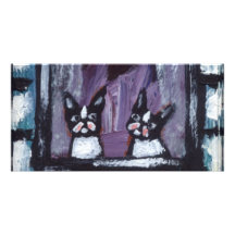 two bostons in window photo card