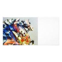 Two Carousel Horses Closeup Picture Card