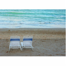 Two chairs on beach sand ocean waves photo cut out