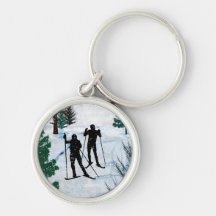 Two Cross Country Skiers Keychains
