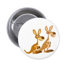 Two Cute Cartoon Kangaroos Button Badge