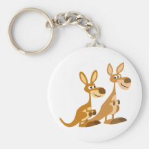 Two Cute Cartoon Kangaroos Keychain