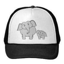 Two Cute Elephants. Cartoon. Mesh Hat