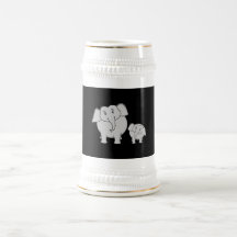Two Cute Elephants. Cartoon on Black. Mug