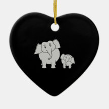 Two Cute Elephants. Cartoon on Black. Christmas Tree Ornaments
