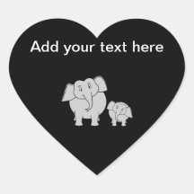 Two Cute Elephants. Cartoon on Black. Heart Sticker