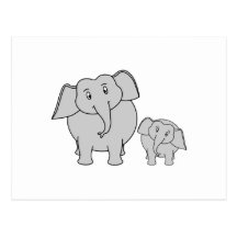 Two Cute Elephants. Cartoon. Post Cards