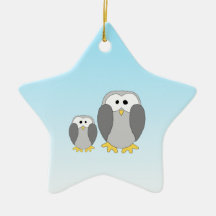 Two Cute Penguins. Cartoon on Sky Blue. Ornaments