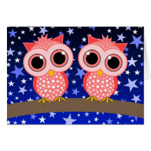 two cute pink owls cards