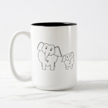 Two Cute White Elephants. Cartoon. Coffee Mug