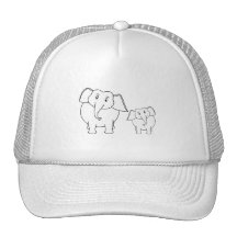 Two Cute White Elephants. Cartoon. Trucker Hats