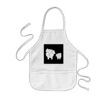Two Cute White Elephants on Black. Cartoon. Aprons