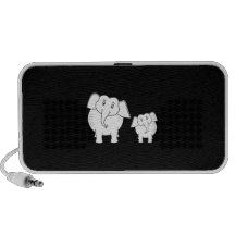 Two Cute White Elephants on Black. Cartoon. Mp3 Speakers