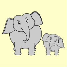 Two Elephants. Cute Adult and Baby Cartoon. Photo Cutouts