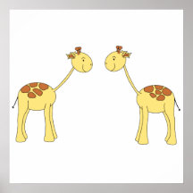 Two Facing Giraffes. Cartoon Posters
