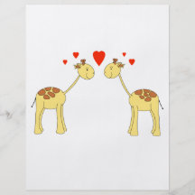 Two Facing Giraffes with Hearts. Cartoon. Full Color Flyer