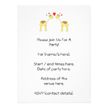 Two Facing Giraffes with Hearts. Cartoon. Custom Invites