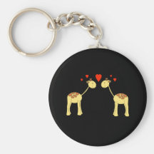 Two Facing Giraffes with Hearts. Cartoon. Keychain