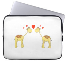Two Facing Giraffes with Hearts. Cartoon. Laptop Computer Sleeve