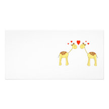 Two Facing Giraffes with Hearts. Cartoon. Photo Greeting Card