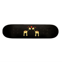Two Facing Giraffes with Hearts. Cartoon. Custom Skate Board