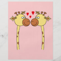 Two Giraffes with Red Love Hearts. Cartoon Full Colour Flyer