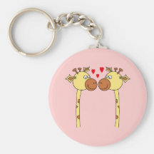 Two Giraffes with Red Love Hearts. Cartoon Key Chain