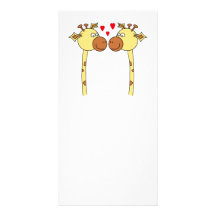 Two Giraffes with Red Love Hearts. Cartoon Personalised Photo Card
