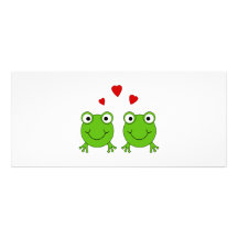 Two green frogs with red hearts. custom rack card