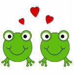 Two green frogs with red hearts. photo cutout