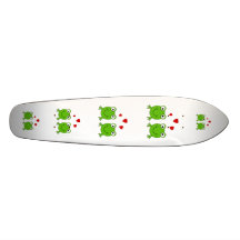 Two green frogs with red hearts. skate board