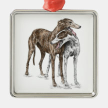 Two Greyhound Dog Friends Christmas Ornaments