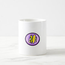 Two hands playing crash cymbals in purple circle coffee mug