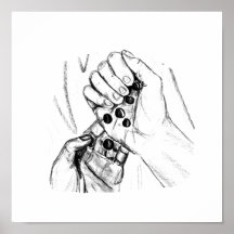 Two Hands with Marbles Pouring Pencil Sketch Poster