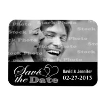 Two Hearts Black & White Save the Date Photo Flexible Magnet