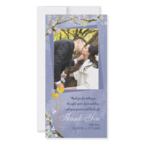 Two Hearts Blue Floral Wedding Thank You Photocard Customized Photo Card